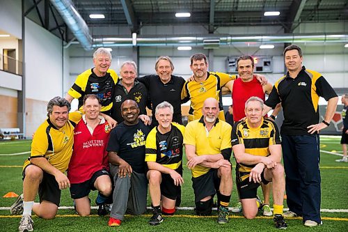 MIKAELA MACKENZIE / WINNIPEG FREE PRESS
The Winnipeg Wasps, an rugby team with members ranging from 40 to 73 years of age, pose for a team portrait at the Axworthy Health & RecPlex in Winnipeg on Saturday, March 31, 2018. They are preparing for the 2018 Golden Oldies World Rugby Festival in Christchurch, New Zealand at the end of April.
Mikaela MacKenzie / Winnipeg Free Press 31, 2018.