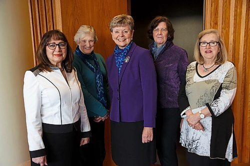 MIKE DEAL / WINNIPEG FREE PRESS
The executive of the WSO Womens Committee (from left); Agnes Bailey, Margaret Harvie, president Sherratt Moffatt, Nancy Weedon, and Sylvia Cassie.
180402 - Monday, April 02, 2018.