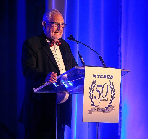 JASON HALSTEAD / WINNIPEG FREE PRESS

Jim Bennett (Nygard vice-chairman) speaks at the Nygard 50 Years in Fashion event at the RBC Convention Centre Winnipeg on March 16, 2018. (See Social Page)