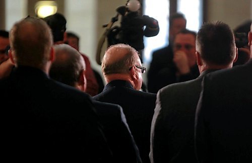 BORIS MINKEVICH / WINNIPEG FREE PRESS
Ambulance fees announcement in the Rotunda of the Legislative Building. Health, Seniors and Active Living Minister Kelvin Goertzen, middle, talks at the press conference. April 3, 2018