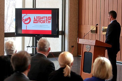 BORIS MINKEVICH / WINNIPEG FREE PRESS
Lights of the North announcement outside the mayors office. Brian Bowman in photo. April 4, 2018