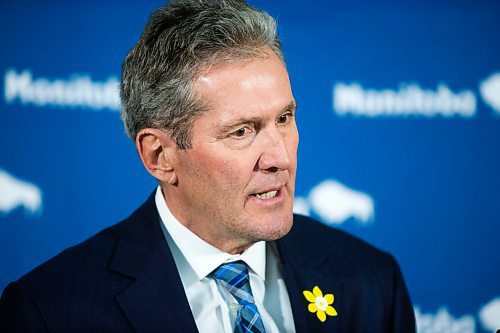 MIKAELA MACKENZIE / WINNIPEG FREE PRESS
Premier Brian Pallister scrums with the media about tax issues with his property in Costa Rica at the Manitoba Legislative Building in Winnipeg on Wednesday, April 4, 2018.