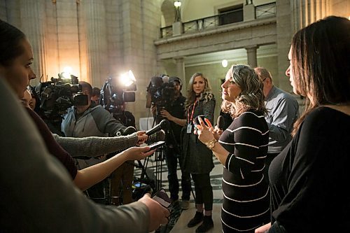 MIKAELA MACKENZIE / WINNIPEG FREE PRESS
NDP MLA Nahanni Fontaine addresses the media on Bill 219, which would prevent employers from requiring servers to wear high heels on the job, at the Manitoba Legislative Building in Winnipeg on Thursday, April 5, 2018. 
Mikaela MacKenzie / Winnipeg Free Press 2018.