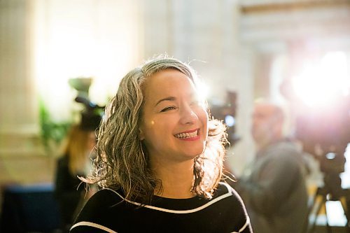 MIKAELA MACKENZIE / WINNIPEG FREE PRESS
NDP MLA Nahanni Fontaine addresses the media on Bill 219, which would prevent employers from requiring servers to wear high heels on the job, at the Manitoba Legislative Building in Winnipeg on Thursday, April 5, 2018. 
Mikaela MacKenzie / Winnipeg Free Press 2018.