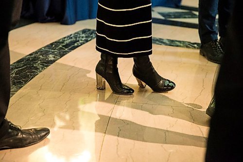 MIKAELA MACKENZIE / WINNIPEG FREE PRESS
NDP MLA Nahanni Fontaine addresses the media on Bill 219, which would prevent employers from requiring servers to wear high heels on the job, at the Manitoba Legislative Building in Winnipeg on Thursday, April 5, 2018. 
Mikaela MacKenzie / Winnipeg Free Press 2018.