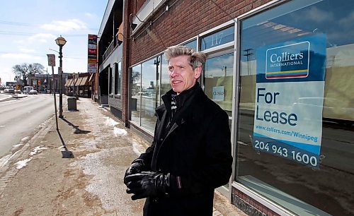 BORIS MINKEVICH / WINNIPEG FREE PRESS
Robert Orr is concerned with the decline of Osborne Village, given the empty spaces in the Desart block(in photo), the vacant Ward 1 restaurant, and the continued apathy over the Osborne Village Inn. KELLY TAYLOR STORY. April 6, 2018
