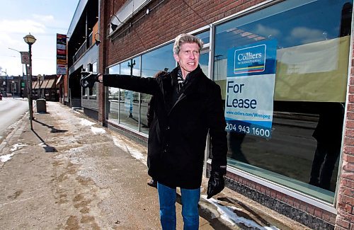 BORIS MINKEVICH / WINNIPEG FREE PRESS
Robert Orr is concerned with the decline of Osborne Village, given the empty spaces in the Desart block(in photo), the vacant Ward 1 restaurant, and the continued apathy over the Osborne Village Inn. KELLY TAYLOR STORY. April 6, 2018