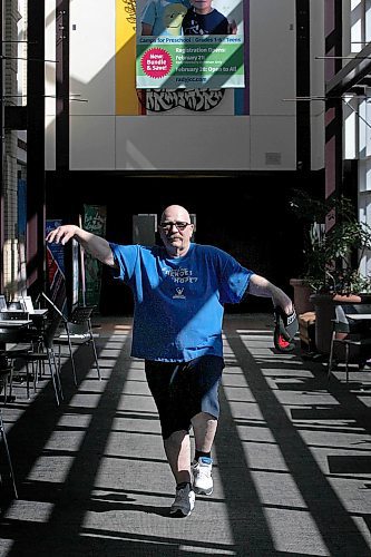 PHIL HOSSACK / WINNIPEG FREE PRESS - Retired cop, Doug Lloyd assumes the "Crane" position Friday afternoon at the Rady Centre. When he first started their program for Parkinson's Patients a year and a half ago, he couldn't balance or stand on one leg. See Joel Schlessinger's story. - April 6, 2018