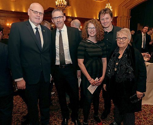 JASON HALSTEAD / WINNIPEG FREE PRESS

L-R: Thordur Gudjonsson (Consul General of Iceland in Winnipeg), Oliver Botar (professor, University of Manitoba School of Art), Lisa Stinner-Kun, Peter Sampson (sponsor Public City Architecture Inc.) and artist Aganatha Dyck at the biennial Border Crossings magazine fundraising gala, Dreams & Nightmares, on March 17, 2018 at the Hotel Fort Garry. (See Social Page)