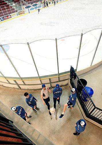 PHIL HOSSACK / WINNIPEG FREE PRESS -  Steinbach Pistons loosen up pre-game with a little soccer in a corner of the Virden Tundra Oil Gas Place Thursday. Melissa Martin story. - April 12, 2018