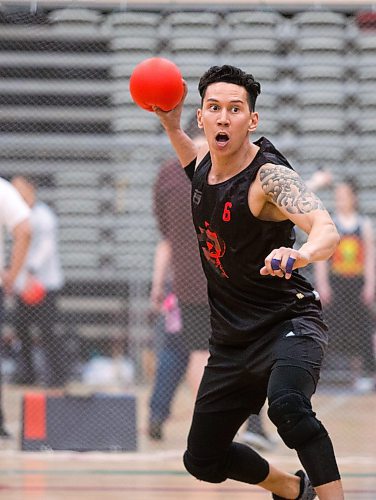 MIKAELA MACKENZIE / WINNIPEG FREE PRESS
Mike Garcia plays a match at the Canadian national team dodgeball trials at the Duckworth Centre in Winnipeg on Friday, April 13, 2018. 
Mikaela MacKenzie / Winnipeg Free Press 2018.