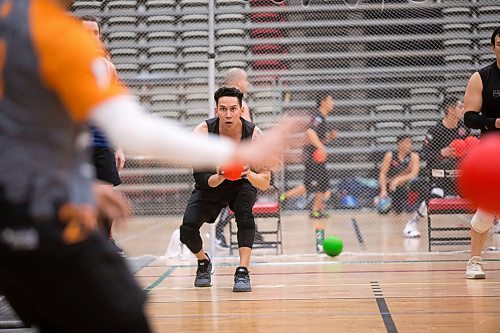 MIKAELA MACKENZIE / WINNIPEG FREE PRESS
Mike Garcia plays a match at the Canadian national team dodgeball trials at the Duckworth Centre in Winnipeg on Friday, April 13, 2018. 
Mikaela MacKenzie / Winnipeg Free Press 2018.