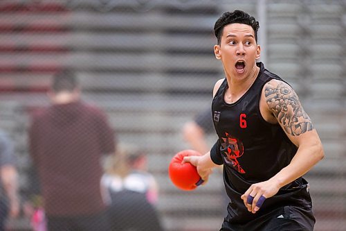 MIKAELA MACKENZIE / WINNIPEG FREE PRESS
Mike Garcia plays a match at the Canadian national team dodgeball trials at the Duckworth Centre in Winnipeg on Friday, April 13, 2018. 
Mikaela MacKenzie / Winnipeg Free Press 2018.