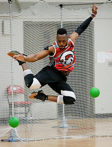 JOHN WOODS / WINNIPEG FREE PRESS
Fury's Mahmoud Yusuf dodges Golden Boys' throws as they compete in the semi-final of the National Dodgeball Championship at the University of Winnipeg Sunday, April 15, 2018.