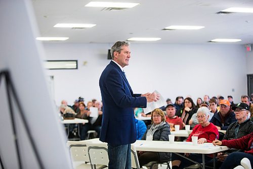 MIKAELA MACKENZIE / WINNIPEG FREE PRESS
Premier Brian Pallister speaks at a town hall on the proposed Lake Manitoba outlet in St. Laurent, Manitoba on Monday, April 16, 2018. 
Mikaela MacKenzie / Winnipeg Free Press 2018.