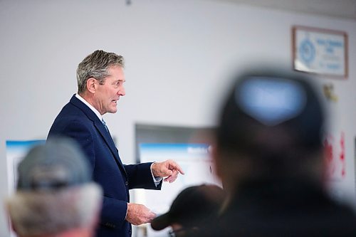 MIKAELA MACKENZIE / WINNIPEG FREE PRESS
Premier Brian Pallister speaks at a town hall on the proposed Lake Manitoba outlet in St. Laurent, Manitoba on Monday, April 16, 2018. 
Mikaela MacKenzie / Winnipeg Free Press 2018.