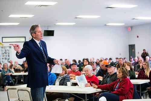 MIKAELA MACKENZIE / WINNIPEG FREE PRESS
Premier Brian Pallister speaks at a town hall on the proposed Lake Manitoba outlet in St. Laurent, Manitoba on Monday, April 16, 2018. 
Mikaela MacKenzie / Winnipeg Free Press 2018.