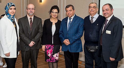 MEKKAWYTIME PHOTOGRAPHY / SUBMITTED PHOTO

L-R: Rasha Kossad (secretary, Canadian Arab Association of Manitoba (CAAM)), Mike Toma (CAAM board member), Samar Safi-Harb (honouree), Dr. Faisal Zallama (CAAM president), Ibrahim Eldessouky (honouree) and Youssef Mouzahem (CAAM board member) as the Canadian Arab Association of Manitoba (CAAM) held its gala dinner on April 7, 2018 at the Holiday Inn Winnipeg South. (See Social Page)