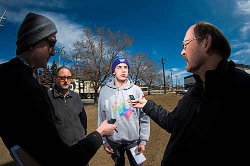 MIKAELA MACKENZIE / WINNIPEG FREE PRESS
Peter Townsend, who received a letter from provincial offences court indicating data related to his tickets has been lost, speaks to the media by McPhillips in Winnipeg on Tuesday, April 17, 2018. 
Mikaela MacKenzie / Winnipeg Free Press 2018.