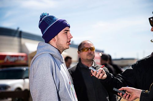 MIKAELA MACKENZIE / WINNIPEG FREE PRESS
Peter Townsend, who received a letter from provincial offences court indicating data related to his tickets has been lost, speaks to the media by McPhillips in Winnipeg on Tuesday, April 17, 2018. 
Mikaela MacKenzie / Winnipeg Free Press 2018.