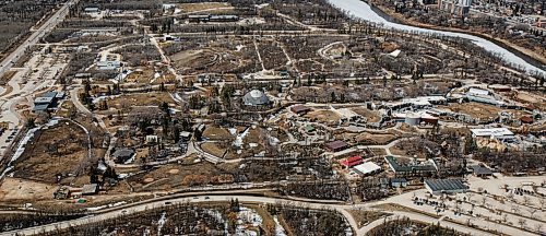 MIKE DEAL / WINNIPEG FREE PRESS
An aerial view of Assiniboine Park Zoo.
180417 - Tuesday, April 17, 2018.