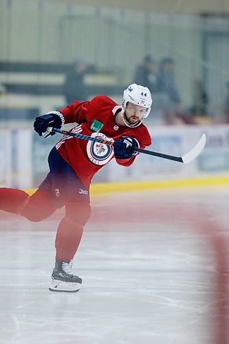 MIKAELA MACKENZIE / WINNIPEG FREE 
Defenseman Josh Morrissey shoots at the net during Jets practice at the MTS Iceplex in Winnipeg on Thursday, April 19, 2018. 
Mikaela MacKenzie / Winnipeg Free Press 2018.