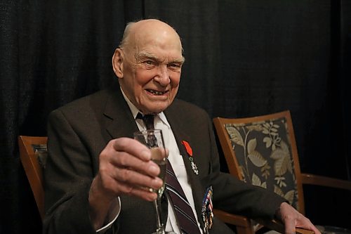 RUTH BONNEVILLE / WINNIPEG FREE PRESS

Feature story on Jim Magill, a 96-year-old WWII veteran was knighted by the French govt. on Thurs at The Waverley & Rosewood  for his role in the war. 
Photo of Sir Magill holding glass while toast was made for him after he was Knighted.  

Dignitaries in attendance at the event: 
Her Honour Lieutenant Governor Janice Filmon, Wpg mayor Brian Bowman, Colonel Andrew Cook, Commander of 17 Wing Winnipeg from the Air Force, The Honorary Consul for France in Winnipeg , Bruno Burnichon will represent the Republic of France, and will present Dad with the Legion of Honour medal. Also, his son Kerry Magill (Mr. Magill's son to his left). 


April 19,  2018
