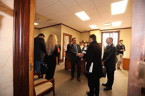 RUTH BONNEVILLE / WINNIPEG FREE PRESS

 Cliff Cullen shakes Jason Madden's hand, lawyer to MMF President David Chartrand inside his office at the Legislature Friday morning.

See Nick Martin Story.  


April 19,  2018
