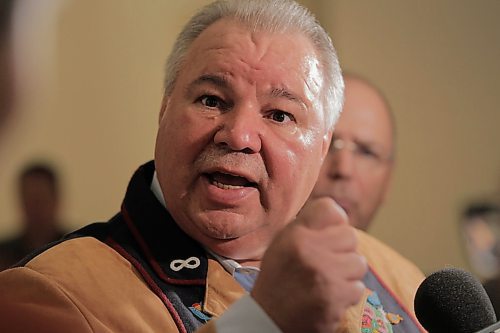 RUTH BONNEVILLE / WINNIPEG FREE PRESS

MMF President David Chartrand in media scrum outside the door of Cliff Cullen's office at the Legislature after having meeting with Cullen Friday.  

See Nick Martin Story.  


April 19,  2018
