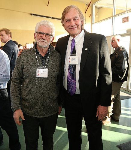 JASON HALSTEAD / WINNIPEG FREE PRESS

L-R: Don Wiebe (RM of Rhineland Reeve) and Charles Posthumus (RM of East St. Paul councillor, chair of the Red River Basin Commission and member of the RRBC Manitoba board of directors) at the 10th Annual Red River Basin Commission Gala Fish Dinner on March 22, 2018 at the Sunova Centre in West St. Paul. (See Social Page)