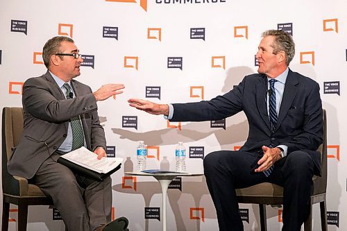 MIKAELA MACKENZIE / WINNIPEG FREE PRESS
The Manitoba Chambers of Commerce hosts a conversation between premier Brian Pallister and chamber president Chuck Davidson at the Delta in Winnipeg on Tuesday, April 24, 2018.
Mikaela MacKenzie / Winnipeg Free Press 2018.