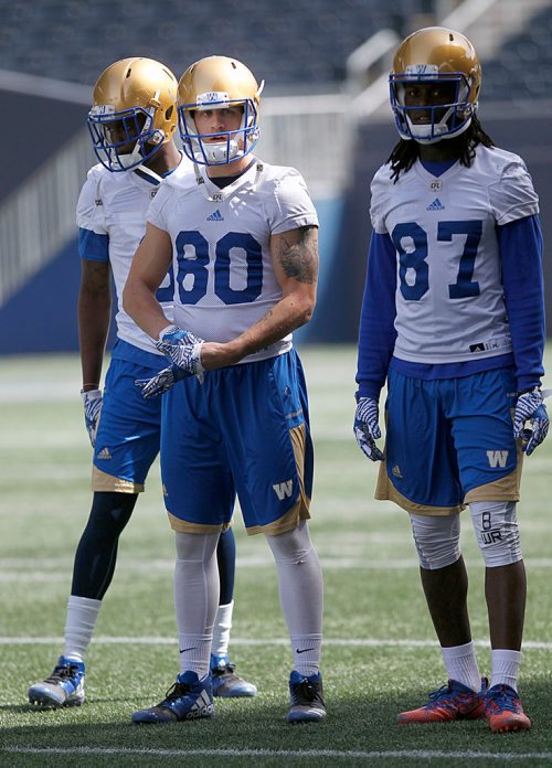 PHIL HOSSACK / WINNIPEG FREE PRESS -  #80 Drew Wolitarsky keeps an eye on what's happening at the Bomber Mini-Camp Wednesday afternoon. See Mike Sawatzsky story. - April 25, 2018