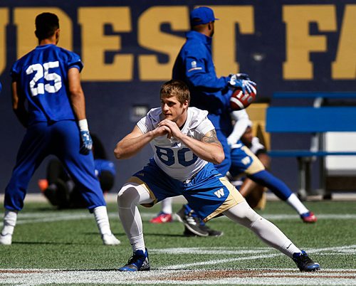 PHIL HOSSACK / WINNIPEG FREE PRESS -  #80 Drew Wolitarsky keeps an eye on what's happening at the Bomber Mini-Camp Wednesday afternoon. See Mike Sawatzsky story. - April 25, 2018