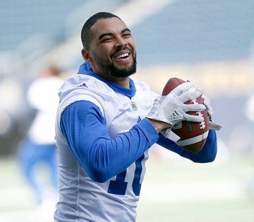 PHIL HOSSACK / WINNIPEG FREE PRESS -  #10 Nic Demski was all smiles at the Bomber Mini-Camp Wednesday afternoon. See Mike Sawatzsky story. - April 25, 2018