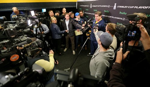 TREVOR HAGAN / WINNIPEG FREE PRESS
Nashville Predators' head coach Peter Laviolette following practice today at Centennial Sportsplex in Nashville, TN, Thursday, April 26, 2018.