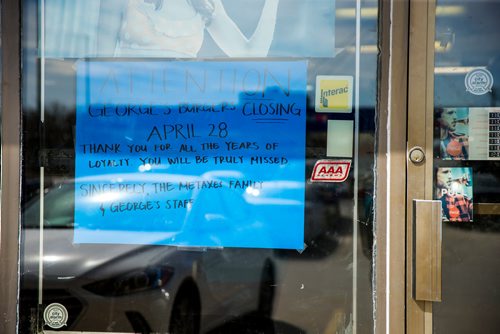 MIKAELA MACKENZIE / WINNIPEG FREE PRESS
George's Burgers & Subs were given a mere month's notice after being in the location for 24 years in Winnipeg on Thursday, April 26, 2018.
Mikaela MacKenzie / Winnipeg Free Press 2018.