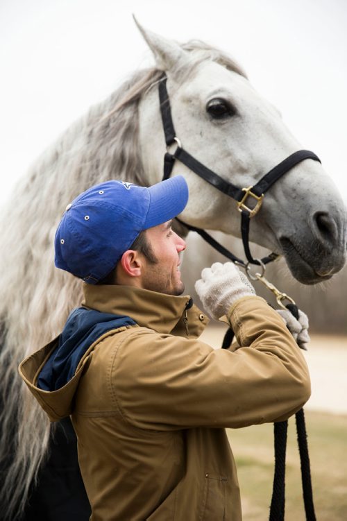 MIKAELA MACKENZIE / WINNIPEG FREE PRESS
Rider Antoine Romanoff and horse Gavilan pose for a media tour while the horses take a "vacation" at an equestrian facility near Oakbank, MB on Friday, April 27, 2018.
Mikaela MacKenzie / Winnipeg Free Press 2018.