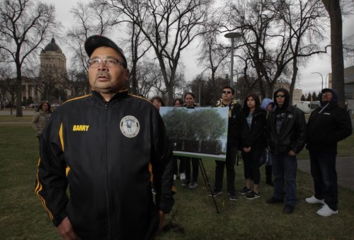 RUTH BONNEVILLE / WINNIPEG FREE PRESS


Barry Swan wants answers and closure from the death of his son,TODD MAYTWAYASHING, 22-year-old man from RED EAGLE-MISSKWA KINEW,  who died while working on a hydro project in northern Manitoba  He feel there is a lack of safety precautions on site.  He stands with friends and community members in the background  in front of an artist rendering of a new memorial to be placed at Memorial Park for those who lost their lives in the workplace Friday.

A formal ground breaking ceremony was held at Memorial Park with Kevin Rebeck, Manitoba Federation of Labour President, Minister Blaine Pedersen and other political and civil leaders on Friday.  


More info on Maytwayashing :
Todd Maytwayashing, of Lake Manitoba First Nation, had been working at a hydro storage yard approximately 800 kilometres north of Winnipeg at the time of his death. 
Maytwayashing was working for Forbes Bros., a contracting company employed by Manitoba Hydro to build a transmission line from the Keeyask generating station to a nearby station.

Barry Swan, Maytwayashings father, said his son was helping load steel beams onto a semi-truck when one of the beams fell and landed on his head.
That was Jan. 17  and the family has yet to hear from Manitoba Hydro.

See Jane Gerster story.  

April 27,  2018
