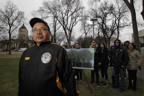 RUTH BONNEVILLE / WINNIPEG FREE PRESS


Barry Swan wants answers and closure from the death of his son,TODD MAYTWAYASHING, 22-year-old man from RED EAGLE-MISSKWA KINEW,  who died while working on a hydro project in northern Manitoba  He feel there is a lack of safety precautions on site.  He stands with friends and community members in the background  in front of an artist rendering of a new memorial to be placed at Memorial Park for those who lost their lives in the workplace Friday.

A formal ground breaking ceremony was held at Memorial Park with Kevin Rebeck, Manitoba Federation of Labour President, Minister Blaine Pedersen and other political and civil leaders on Friday.  


More info on Maytwayashing :
Todd Maytwayashing, of Lake Manitoba First Nation, had been working at a hydro storage yard approximately 800 kilometres north of Winnipeg at the time of his death. 
Maytwayashing was working for Forbes Bros., a contracting company employed by Manitoba Hydro to build a transmission line from the Keeyask generating station to a nearby station.

Barry Swan, Maytwayashings father, said his son was helping load steel beams onto a semi-truck when one of the beams fell and landed on his head.
That was Jan. 17  and the family has yet to hear from Manitoba Hydro.

See Jane Gerster story.  

April 27,  2018
