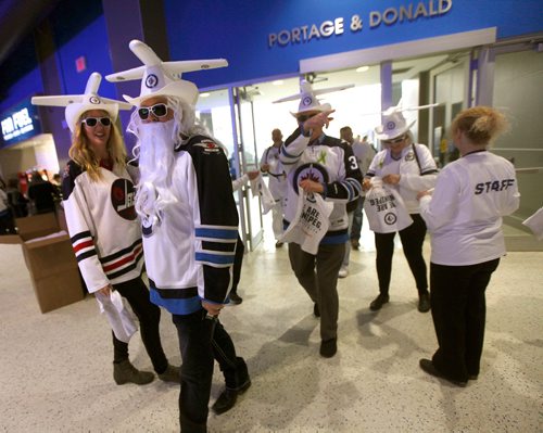 PHIL HOSSACK / WINNIPEG FREE PRESS - Jets fans arrive at the Bell/MTS Centre to watch the first game of the Nashville Predator/Winnipeg Jets series. See Ryan's story.  - April 27, 2018