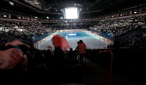 PHIL HOSSACK / WINNIPEG FREE PRESS - Jets fans cheer at the Bell/MTS Centre as they watch the first game of the Nashville Predator/Winnipeg Jets series. See Ryan's story.  - April 27, 2018