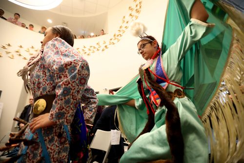 RUTH BONNEVILLE / WINNIPEG FREE PRESS

Walking Wolf Singers and Dancers dance their way into the crowded foyer of  Merchants Corner on Selkirk Ave. Saturday during their opening day celebrations Saturday.  
See Jessica Botelho-Urbanski story 


April 28,  2018
