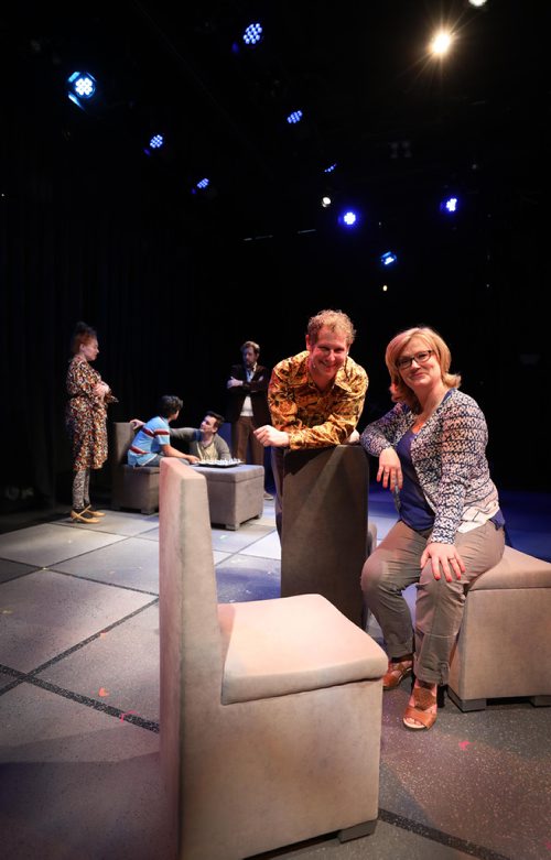 RUTH BONNEVILLE / WINNIPEG FREE PRESS

Photo of Ari Weinberg and Donna Fletcher,  artistic directors of Winnipeg Jewish Theatre and Dry Cold respectively with cast members in the background. 
The show itself opens Saturday, May 5.

April 30,  2018
