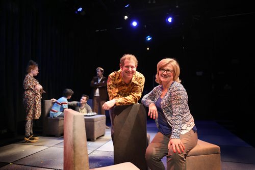 RUTH BONNEVILLE / WINNIPEG FREE PRESS

Photo of Ari Weinberg and Donna Fletcher,  artistic directors of Winnipeg Jewish Theatre and Dry Cold respectively with cast members in the background. 
The show itself opens Saturday, May 5.

April 30,  2018
