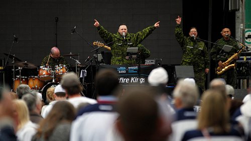 PHIL HOSSACK / WINNIPEG FREE PRESS - STREET PARTY - Canadian Forces band "The Spitfires" performed as the Jets Whiteout Party got underway Tuesday.   Jessica's story.  - May 1, 2018