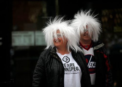 PHIL HOSSACK / WINNIPEG FREE PRESS - STREET PARTY - Winnipeg proud Jets fans at the Jets Whiteout Party Tuesday.   Jessica's story.  - May 1, 2018