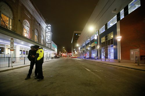 John Woods/Winnipeg Free Press
Crews clean up after the Winnipeg Jets' white out playoff party in downtown Winnipeg, Tuesday, May 1, 2018. 
