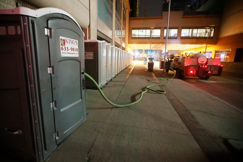 John Woods/Winnipeg Free Press
Crews clean up after the Winnipeg Jets' white out playoff party in downtown Winnipeg, Tuesday, May 1, 2018. 
