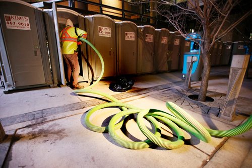 John Woods/Winnipeg Free Press
Crews clean up after the Winnipeg Jets' white out playoff party in downtown Winnipeg, Tuesday, May 1, 2018. 
