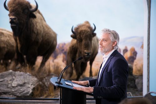 MIKAELA MACKENZIE / WINNIPEG FREE 
Scott Craig, chair of the board of governors of the Manitoba Museum announces new funding for the Manitoba Museum at the museum in Winnipeg on Thursday, May 3, 2018. 
Mikaela MacKenzie / Winnipeg Free Press 2018.